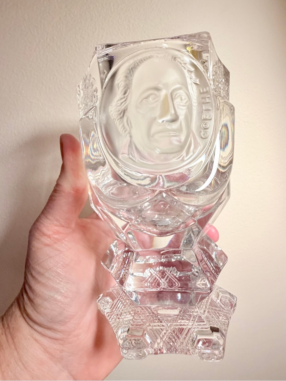 Vintage Goethe Medallion w/ Sculptural Face, Vintage Lead Crystal Goblet